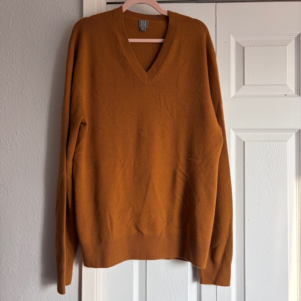 TSE 100% Pure Cashmere V-Neck Sweater in Golden Orange Yellow